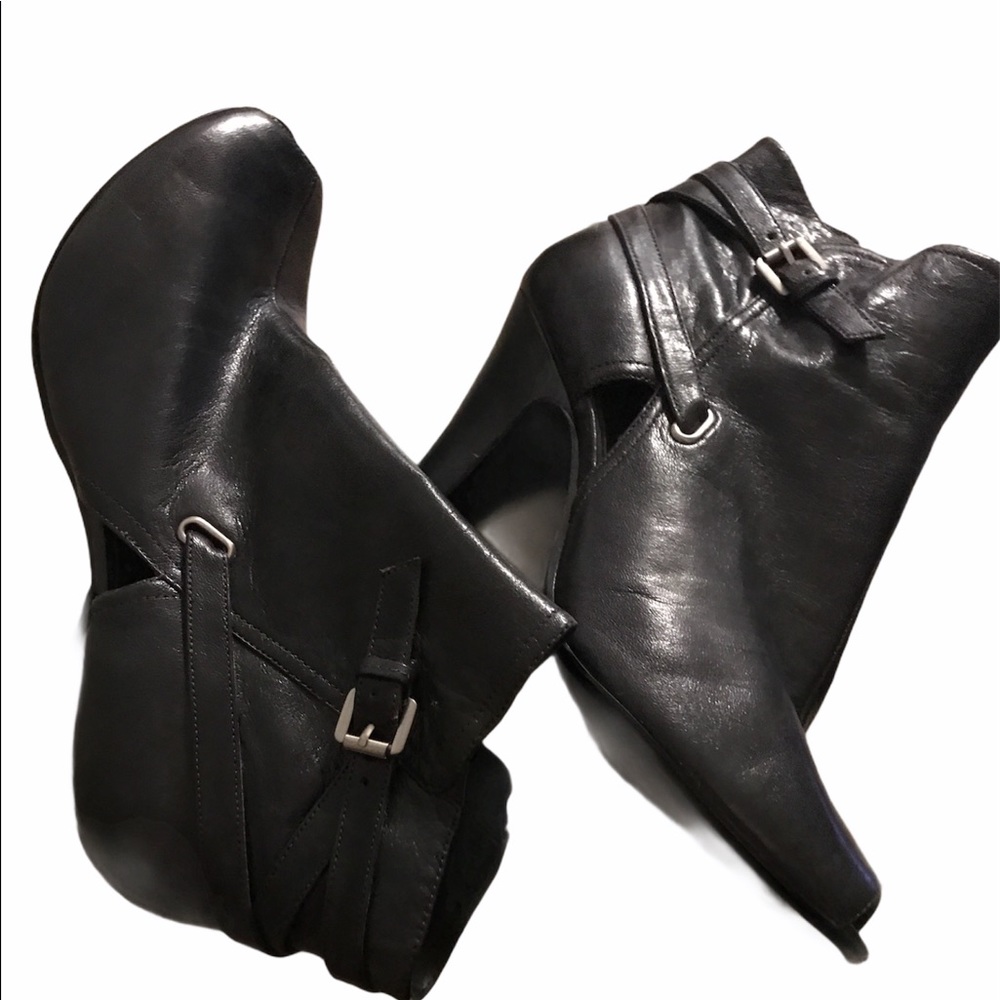 9West open toed heeled gray boots